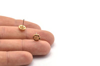 Gold Snowflake Earring, 4 Gold Plated Brass Round Shaped Snowflake Stud Earrings, CZ Pave, Zircon Snowflake Stud Earrings (8mm) SY0270
