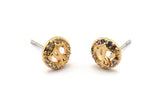 Gold Anchor Earring, 4 Gold Plated Brass Round Shaped Anchor Stud Earrings, CZ Pave, Zircon Anchor Stud Earrings (8mm) SY0277