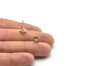 Gold Anchor Earring, 4 Gold Plated Brass Round Shaped Anchor Stud Earrings, CZ Pave, Zircon Anchor Stud Earrings (8mm) SY0277