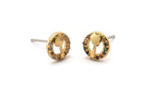 Gold Heart Key Earring, 4 Gold Plated Brass Round Shaped Heart Key Stud Earrings, CZ Pave, Zircon Heart Key Stud Earrings (8mm) SY0276