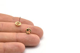 Gold Heart Key Earring, 4 Gold Plated Brass Round Shaped Heart Key Stud Earrings, CZ Pave, Zircon Heart Key Stud Earrings (8mm) SY0276