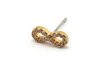 Gold Infinity Earring, 4 Gold Plated Brass Infinity Shaped Stud Earrings, CZ Pave Earrings, Zircon Infinity Stud Earrings (11x5mm) SY0257