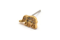 Gold Elephant Earring, 4 Gold Plated Brass Elephant Shaped Stud Earrings, CZ Pave Earrings, Zircon Elephant Stud Earrings (6x9mm) SY0258