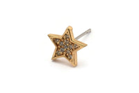 Gold Star Earring, 4 Gold Plated Brass Star Shaped Stud Earrings, CZ Pave Earrings, Zircon Star Stud Earrings (9x9mm) SY0260