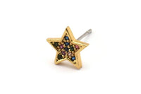 Gold Star Earring, 4 Gold Plated Brass Star Shaped Stud Earrings, CZ Pave Earrings, Zircon Star Stud Earrings (9x9mm) SY0260