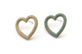 Brass Heart Earring, 2 Raw Brass Heart Shaped Zircon Stud Earrings (22x23mm) SY0262