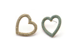 Brass Heart Earring, 2 Raw Brass Heart Shaped Zircon Stud Earrings (22x23mm) SY0262