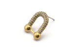 Brass U Shaped Earring, 2 Raw Brass U Shaped Zircon Stud Earrings (16x13mm) SY0265