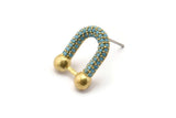 Brass U Shaped Earring, 2 Raw Brass U Shaped Zircon Stud Earrings (16x13mm) SY0265