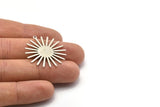 Silver Sun Charm, 6 Antique Silver Plated Brass Sun Charms With 1 Loop (31x30x0.80mm) M02205