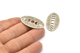Silver Oval Charm, 4 Textured Antique Silver Plated Brass Oval Moon Phases Charms With 2 Holes, Pendants (35x19x0.80mm) M02192