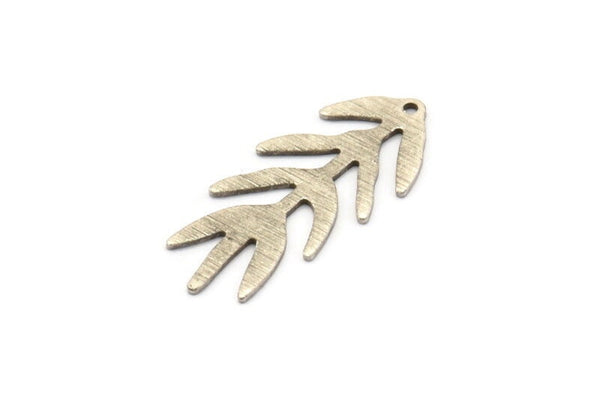 Silver Bough Charm, 6 Textured Antique Silver Plated Brass Bough Charms With 1 Hole, Leaf Charm Earrings (30x13x0.80mm) M01691 H1021