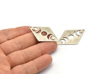 Silver Diamond Charm, 4 Antique Silver Plated Brass Moon Charms With 1 Hole, Rhombus Blanks (40x26x0.80mm) M01670 H0926