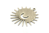 Silver Sun Charm, 4 Textured Antique Silver Plated Brass Sun And Crescent Charms With 1 Loop, Findings (29x28x0.80mm) M02009