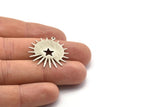 Silver Sun Charm, 4 Textured Antique Silver Plated Brass Sun And Star Charms With 1 Loop, Findings (29x28x0.80mm) M02006