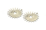 Silver Sun Charm, 4 Textured Antique Silver Plated Brass Sun And Star Charms With 1 Loop, Findings (29x28x0.80mm) M02007