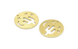 Brass Round Charm, 10 Textured Raw Brass Cactus Patterned Charms With 1 Hole, Moon And Star Findings, Pendants (22x0.80mm) M02924