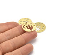 Brass Round Charm, 10 Textured Raw Brass Cactus Patterned Charms With 1 Hole, Moon And Star Findings, Pendants (22x0.80mm) M02924