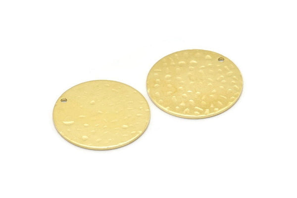 Brass Round Charm, 6 Hammered Raw Brass Round Tags, Round Charms With 1 Hole (22x0.80mm) M02904