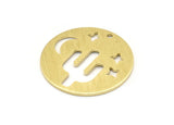 Brass Round Charm, 10 Textured Raw Brass Cactus Patterned Charms With 1 Hole, Moon And Star Findings, Pendants (22x0.80mm) M02924
