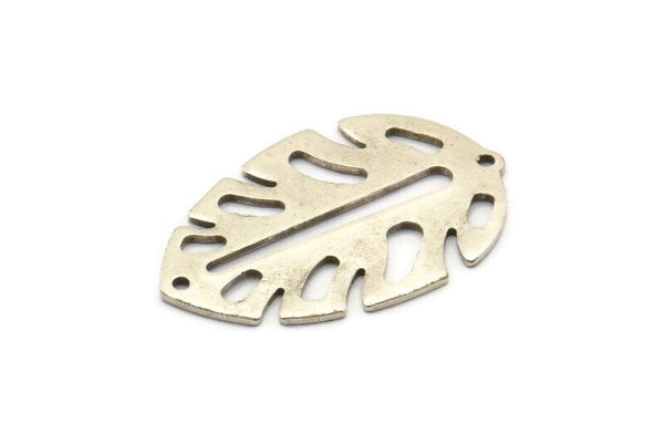 Silver Leaf Charm, 4 Antique Silver Brass Leaf Charms With 2 Holes, Leaf Charm Earrings (30x20x0.80mm) M01678