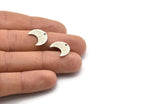 Silver Moon Charm, 12 Textured Antique Silver Brass Crescent Moon Charms With 1 Hole (15x8x1mm) M01858