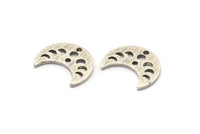 Gümüş Ay Tılsımı, 2 Delikli 12 Dokulu Antik Gümüş Pirinç Hilal Ay Evreleri Tılsımı (15x8x1mm) M01865
