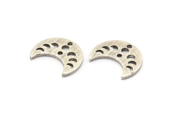 Gümüş Ay Tılsımı, 2 Delikli 12 Dokulu Antik Gümüş Pirinç Hilal Ay Evreleri Tılsımı (15x8x1mm) M01865