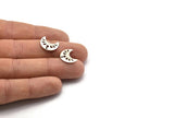 Silver Moon Charm, 12 Antique Silver Brass Crescent Moon Phases Charms With 1 Hole (15x8x1mm) M01867