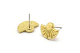Brass Sun Earring, 4 Raw Brass Sun Shaped Stud Earrings (10x14mm) U129