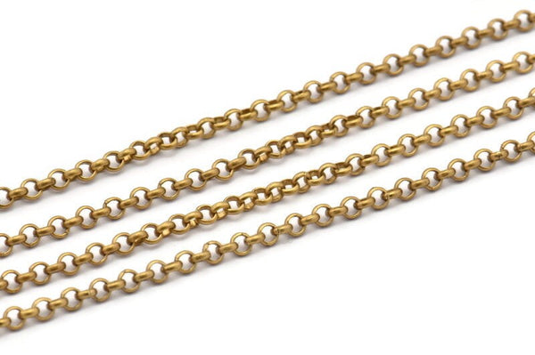 Brass Rolo Chain, Raw Brass Rolo Link Belcher Chain (3mm) MB 8-19 Z135