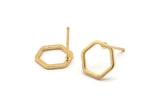 Gold Hexagon Earring, 6 Gold Plated Brass Hexagon Stud Earrings (10mm) BS 1220 A1149 Q0831