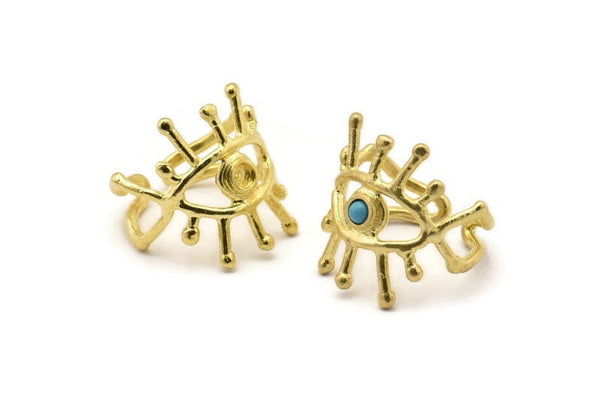 Brass Eye Ring, Raw Brass Eye Ring With 1 Stone Settings - Pad Size 3mm N1892