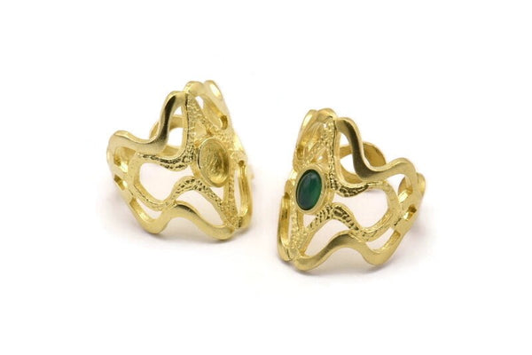 Brass Ring Setting, Raw Brass Duke Ring With 1 Stone Settings - Pad Size 6x4mm N0574