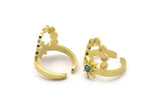 Brass Ring Settings, Raw Brass Moon Phases Shaped Ring With 1 Stone Setting - Pad Size 3mm N0571