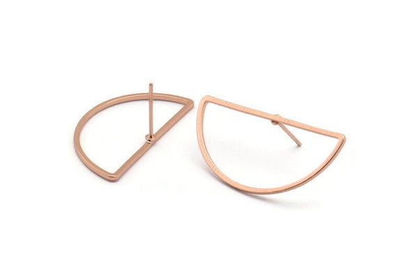 Semi Circle Earring, 6 Rose Gold Plated Brass Semi Circle Stud Earrings (30x15mm) D0011 A1150 Q0836