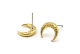 Brass Moon Earring, 6 Raw Brass Textured Horn Stud Earrings, Jewelry Finding (12x3.50x3mm) N0303 A1193