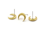 Brass Moon Earring, 6 Raw Brass Textured Horn Stud Earrings, Jewelry Finding (12x3.50x3mm) N0303 A1193