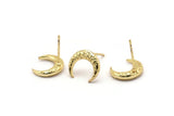 Altın Ay Küpe, 4 Dokulu Altın Kaplama Pirinç Boynuz Küpe, Mücevher Parçası (12x3.50x3mm) N0303 A1193