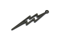 Black Lightning Charm, 10 Oxidized Black Brass, Black Lightning Charms With 1 Loop (35x8x0.80mm) M02474