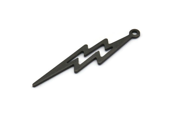Black Lightning Charm, 10 Oxidized Black Brass, Black Lightning Charms With 1 Loop (35x8x0.80mm) M02474