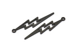 Black Lightning Charm, 10 Oxidized Black Brass, Black Lightning Charms With 1 Loop (35x8x0.80mm) M02474