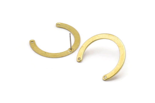 Brass Geometric Earring, 8 Raw Brass Geometric Stud Earrings With 2 Holes (28x3x0.80mm) B0338 A1689