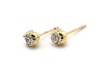 Gold Round Earring, 4 Gold Plated Brass Heart Shaped Round Stud Earrings (6mm) SY0210