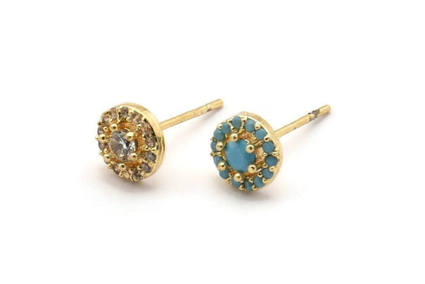 Gold Round Earring, 4 Gold Plated Brass Round Stud Earrings (7mm) SY0200