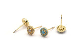 Gold Round Earring, 4 Gold Plated Brass Round Stud Earrings (7mm) SY0200