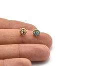 Gold Round Earring, 4 Gold Plated Brass Round Stud Earrings (7mm) SY0200