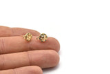 Gold Snowflake Earring, 4 Gold Plated Brass Round Shaped Snowflake Stud Earrings With 1 Loop, CZ Pave, Zircon Stud Earrings (10x8mm) SY0201