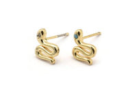 Gold Snake Earring, 4 Gold Plated Brass Snake Stud Earrings, CZ Pave Earrings, Zircon Snake Stud Earrings (11x8mm) SY0197