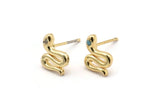 Gold Snake Earring, 4 Gold Plated Brass Snake Stud Earrings, CZ Pave Earrings, Zircon Snake Stud Earrings (11x8mm) SY0197